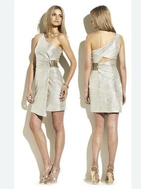 laundry by Shelli Segal One-Shoulder Metallic Gold/Silver Cocktail Dress